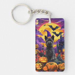 Spooky Schotse Terriër Halloween Witch Pumpkin Sleutelhanger