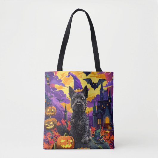 Spooky Schotse Terriër Halloween Witch Pumpkin Tote Bag (Voorkant)