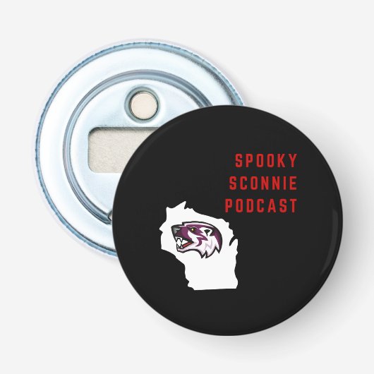 Spooky Sconnie Podcast Popper Button Flesopener (Voorkant)