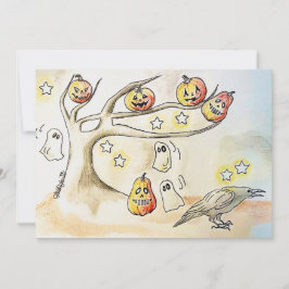 spooky season art, Halloween Tree Feestdagenkaart
