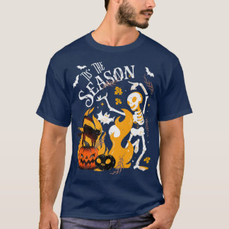 Spooky Season Dansend Skeleton Black Cat Halloween T-shirt
