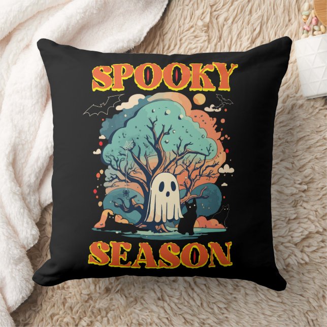 Spooky Season Ghost & Black Cat Halloween Design Kussen (Deken)