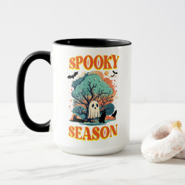 Spooky Season Ghost & Black Cat Halloween Design Mok