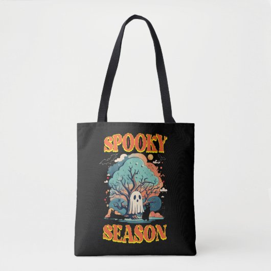 Spooky Season Ghost & Black Cat Halloween Design Tote Bag (Voorkant)