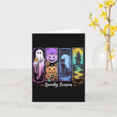 Spooky Season Ghost Cat Pumpkin in het Lijst Hallo Kaart (Gele Bloem)