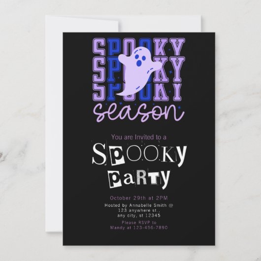 Spooky Season Ghost Minimalist Halloween Party Kaart (Voorkant)