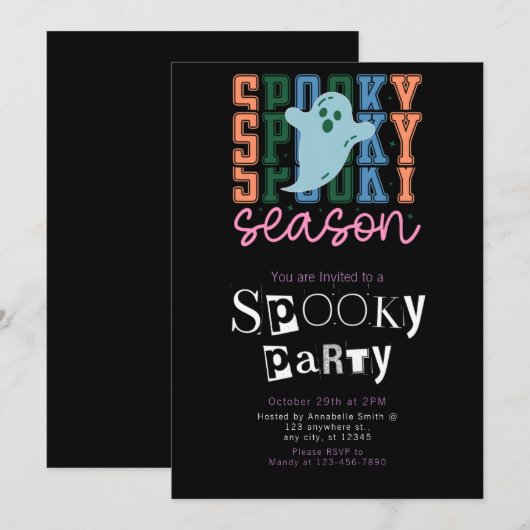 Spooky Season Ghost Minimalist Halloween Party Kaart (Voorkant / Achterkant)