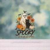Spooky Season Ghost Retro Spooky Bloemen Halloween Acryl Bord (Neutraal)