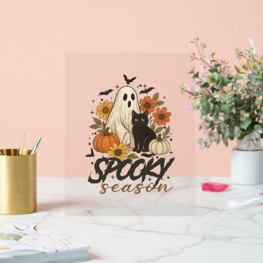 Spooky Season Ghost Retro Spooky Bloemen Halloween Acryl Bord (Huwelijk)