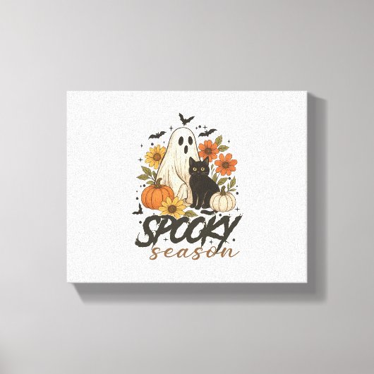 Spooky Season Ghost Retro Spooky Bloemen Halloween Canvas Afdruk (Voorkant)