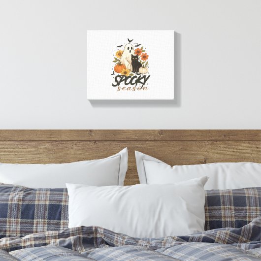 Spooky Season Ghost Retro Spooky Bloemen Halloween Canvas Afdruk (Insitu (Slaapkamer))