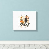 Spooky Season Ghost Retro Spooky Bloemen Halloween Canvas Afdruk (Insitu (Houten vloer))