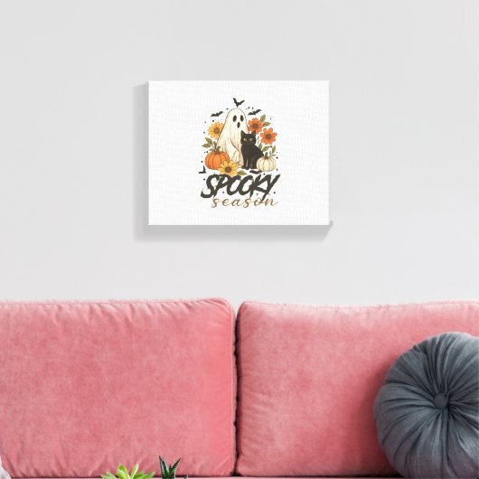 Spooky Season Ghost Retro Spooky Bloemen Halloween Canvas Afdruk (Insitu (Woonkamer))