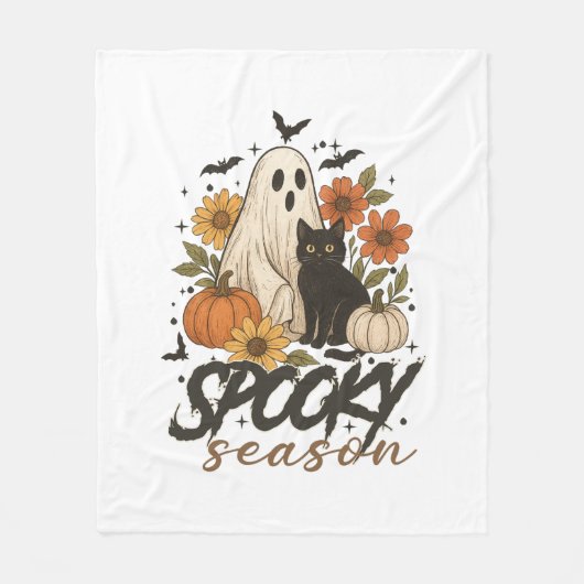Spooky Season Ghost Retro Spooky Bloemen Halloween Fleece Deken (Voorkant)