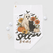 Spooky Season Ghost Retro Spooky Bloemen Halloween Golfhanddoek (Insitu)