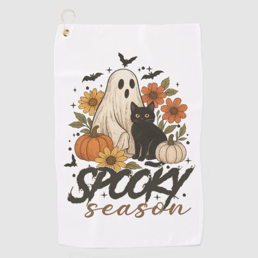 Spooky Season Ghost Retro Spooky Bloemen Halloween Golfhanddoek (Voorkant)