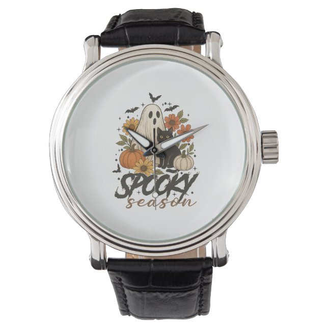Spooky Season Ghost Retro Spooky Bloemen Halloween Horloge (Voorkant)