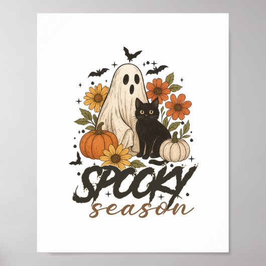 Spooky Season Ghost Retro Spooky Bloemen Halloween Poster (Voorkant)