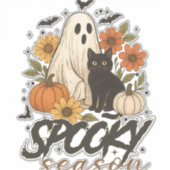 Spooky Season Ghost Retro Spooky Bloemen Halloween Sticker (Voorkant)