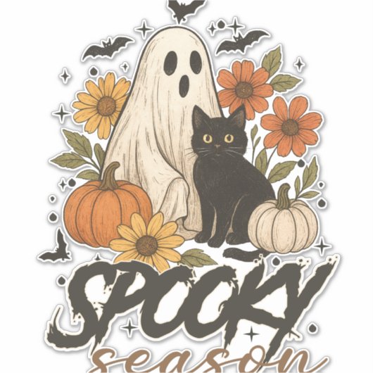 Spooky Season Ghost Retro Spooky Bloemen Halloween Sticker (Voorkant)