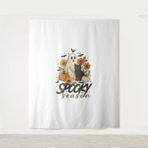 Spooky Season Ghost Retro Spooky Bloemen Halloween Wandkleed