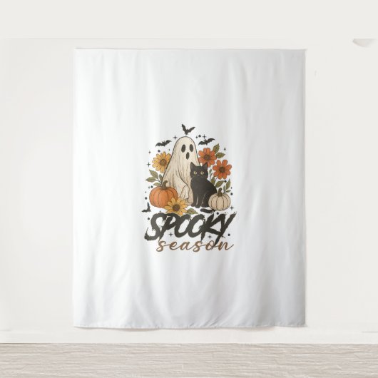 Spooky Season Ghost Retro Spooky Bloemen Halloween Wandkleed (Voorkant)