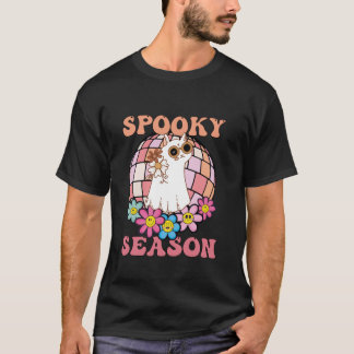 Spooky Season Groovy Ghost Cat Retro  Hallo T-shirt