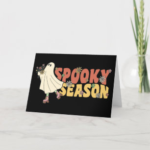 Spooky Season Groovy Ghost met  bloemen Ho Feestdagen Kaart