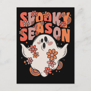 Spooky Season Groovy Ghost met  bloemen Ho Feestdagenkaart