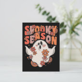 Spooky Season Groovy Ghost met  bloemen Ho Feestdagenkaart (Staand voorkant)