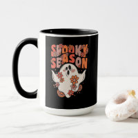 Spooky Season Groovy Ghost met bloemen
