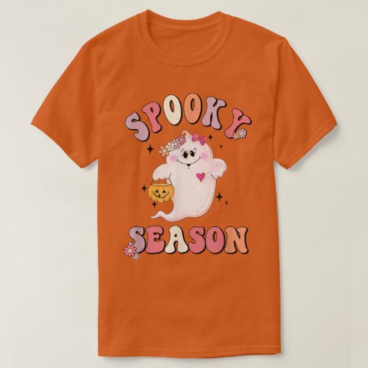 Spooky Season Groovy Halloween Ghost Pumpkin Spice T-shirt (Design voorkant)