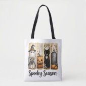 Spooky Season Halloween Black Cat, Ghost, Pumpkin  Tote Bag (Voorkant)