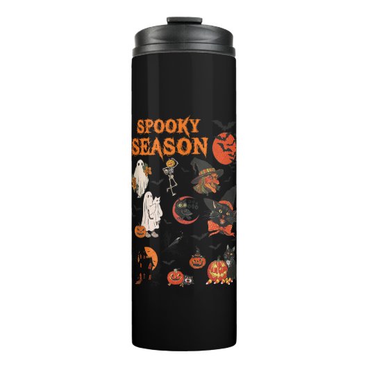 Spooky Season Halloween Black Cat Witch Ghost Pump Thermosbeker (Voorkant)