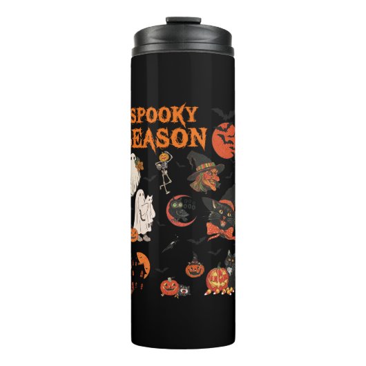 Spooky Season Halloween Black Cat Witch Ghost Pump Thermosbeker (Voorkant)