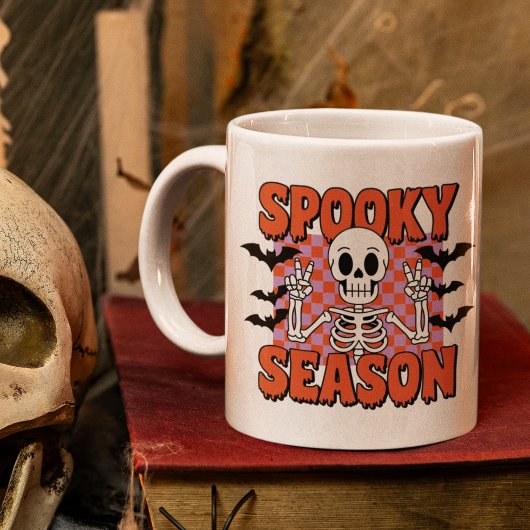 Spooky Season" Halloween – Cute Skeleton with Bats Koffiemok