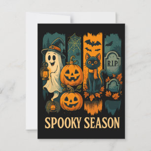 Spooky Season Halloween - Ghost, Pumpkins, Cat Briefkaart