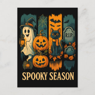 Spooky Season Halloween - Ghost, Pumpkins, Cat Feestdagenkaart