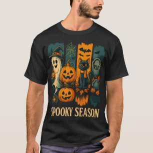 Spooky Season Halloween - Ghost, Pumpkins, Cat T-shirt