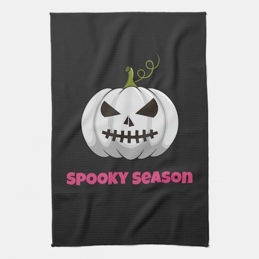 Spooky Season Halloween Towel With White Pumpkin Theedoek (Verticaal)