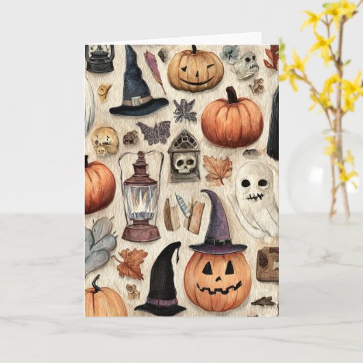 Spooky Season - Halloween Wenskaart Kaart (Gele Bloem)