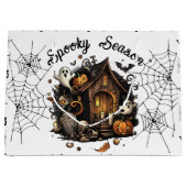 👻 Spooky Season Haunted House witte geschenktas � Groot Cadeauzakje (Voorkant)