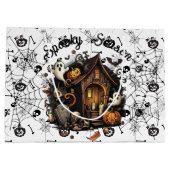 👻 Spooky Season Haunted House witte geschenktas � Groot Cadeauzakje (Achterkant)