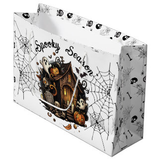 👻 Spooky Season Haunted House witte geschenktas � Groot Cadeauzakje