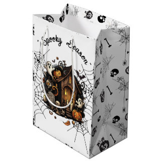 👻 Spooky Season Haunted House witte geschenktas � Medium Cadeauzakje
