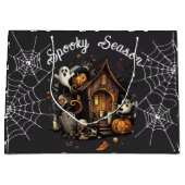 👻 Spooky Season Haunted House zwarte geschenktas  Groot Cadeauzakje (Voorkant)