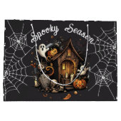 👻 Spooky Season Haunted House zwarte geschenktas  Groot Cadeauzakje (Achterkant)