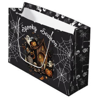 👻 Spooky Season Haunted House zwarte geschenktas Groot Cadeauzakje