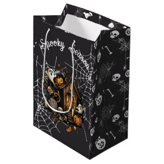 👻 Spooky Season Haunted House zwarte geschenktas  Medium Cadeauzakje