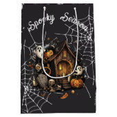 👻 Spooky Season Haunted House zwarte geschenktas  Medium Cadeauzakje (Achterkant)